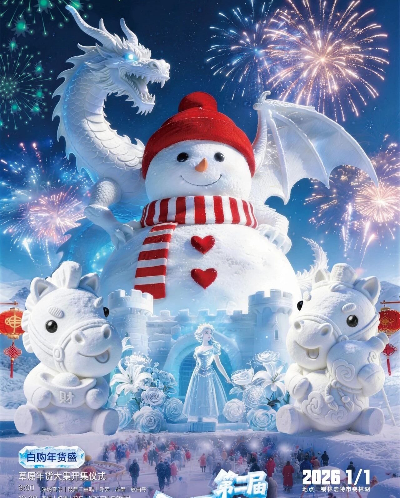 天津出发锡林浩特承德3日自驾游：千车万人畅享锡林浩特冰雪狂欢-草原年味大集-温泉跨年3日游自驾游