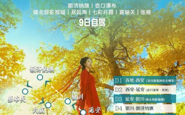 西安集合【金秋胡杨】壶口瀑布-镇北堡影视城-额济纳旗-居延海-七彩丹霞-嘉峪关9日自驾游